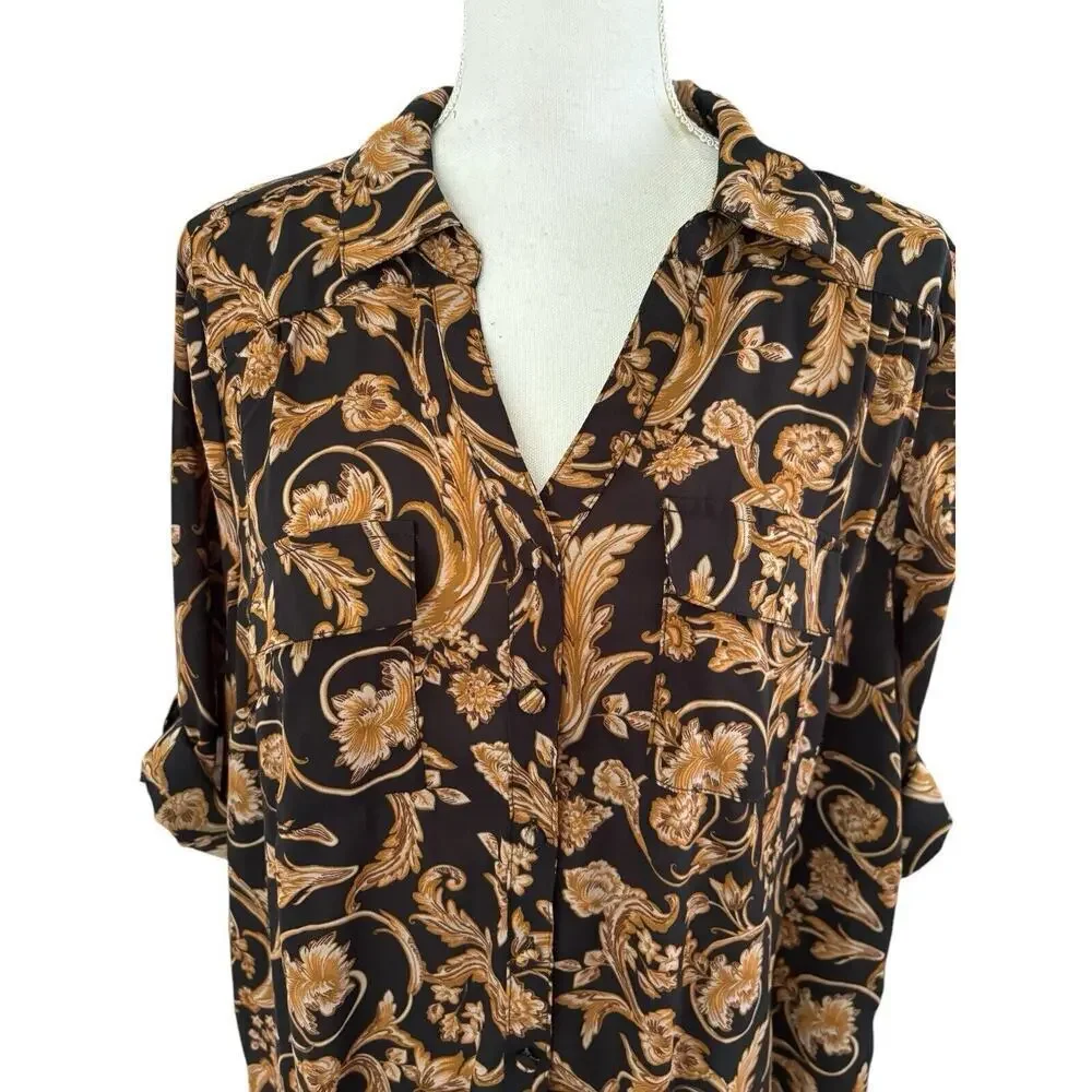 Torrid Madison Georgette Button Front Blouse Black Ornate 1X Plus Size - Picture 9 of 9